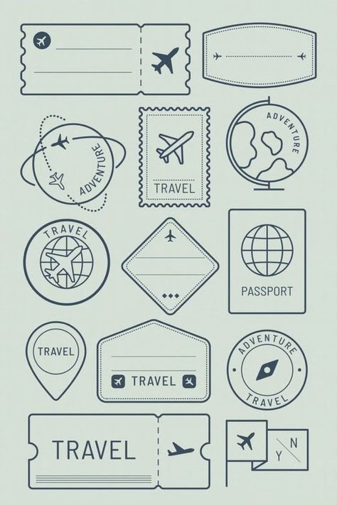 Doodles - voyage en avion Bullet Journal Voyage, Travel Journal Ideas, Travel Vector, Travel Doodles, Travel Journal Pages, Travel Journal Scrapbook, Adventure Logo, Travel Stamp, Passport Stamps