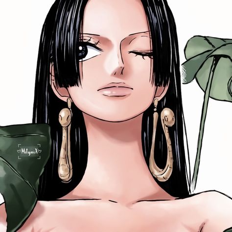 「 ♡ 」‧ #Boa Hancock #One Piece #Anime #Pirate Empress #Shichibukai #Serpent Princess #Icon #Simple #Edit #Pfp ‧ ❀ Art Aesthetic, Unique Styles, Anime Icons, One Piece, Hair, Anime, Gold, Black