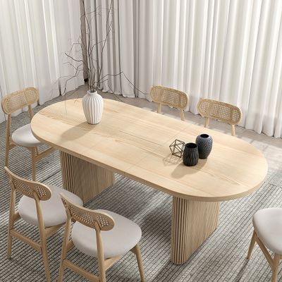 Oakard Japandi 63"-79" Oval Extendable Dining Table with Butterfly Leaf 8 Seater Natural-Homary Whitewash Dining Table, Wood Base Dining Table, Esstisch Modern, Rustic Dining Room, Elegant Dinner, Oval Table Dining, Spacious Kitchens, Oak Dining Table, Decor Trends