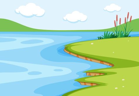 Empty river with meadow scene | Premium Vector #Freepik #vector #cartoon-scenery #nature-cartoon #river-background #nature-scene Jungle Cartoon, Jay Hind, Story Books Illustrations, House Cartoon, Jungle Illustration, Water Images, Scene Background, Background Images For Editing, Rainbow Sky