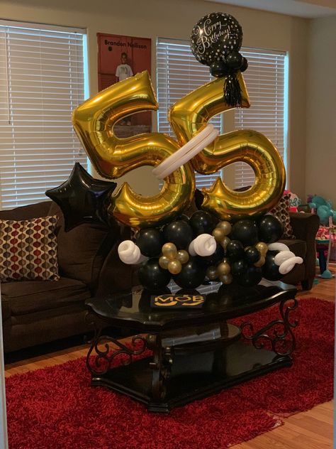 #birthday #birthdayballoons #party #birthdayparty #happybirthday #happy55thbirthday #diy #balloons #balloongarland #balloondecor #balloonart #balloondecorationdiy #balloondecoration 55 Balloon Bouquet, 75th Birthday Balloon Decorations, 55th Birthday Party Ideas, 55th Birthday Decorations, 55 Birthday, Happy 55th Birthday, 50th Birthday Balloons, Surprise Birthday Decorations, 55th Birthday Gifts