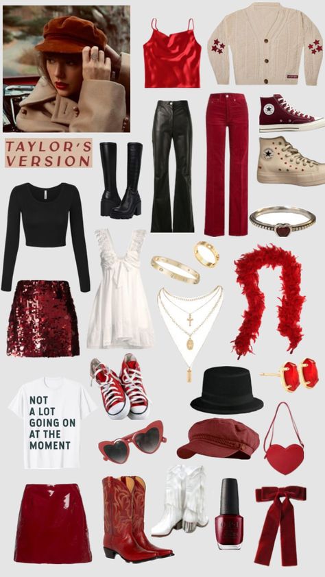 Red outfit inspo #redoutfitinspo #erastouroutfits #erastour Taylor Swift Red Outfit Ideas, Taylor Swift Red Era Outfits, Gig Outfits, Taylor Swift Looks, Concert Taylor Swift, Taylor Swift Halloween Costume, Taylor Swift Red Album, Era Outfits, Eras Outfit