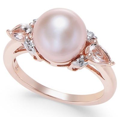 Pink Gold Jewelry, 14k Rose Gold Jewelry, Pink Gold Rings, Blue Diamond Engagement Ring, Cultured Pearl Ring, Pearl And Diamond Ring, Gold Rings Jewelry, Pink Jewelry, Rose Gold Jewelry