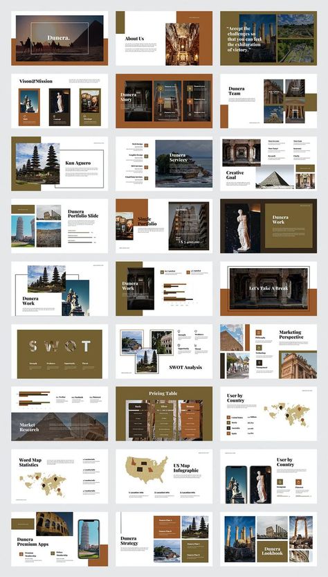 Museum Google Slides Template. 30 Unique Slides Museum Presentation Design, Powerpoint Design Architecture, Museum Presentation, Conservation Architecture, Canva Idea, Template Music, Ppt Template Design, Powerpoint Layout, Architecture Portfolio Design