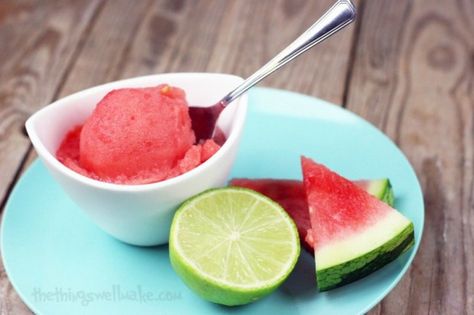 5 Minute, Easy Watermelon Sorbet - Oh, The Things We'll Make! Easy Watermelon Sorbet, Uses For Watermelon, Watermelon Lime Sorbet, Healthy Sorbet, Summer Desert, Mousse Dolce, Granitas, Watermelon Sorbet, Watermelon Ice Cream