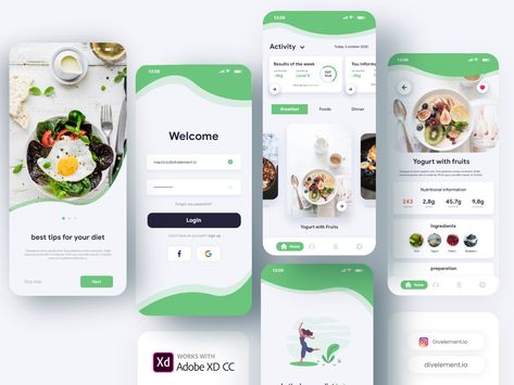 Diet App Concept by Mauricio Lopez การออกแบบ Ui Ux, Desain Ux, Diet App, Restaurant App, Ui Ux 디자인, Ux App Design, App Design Layout, Android App Design, Desain Ui