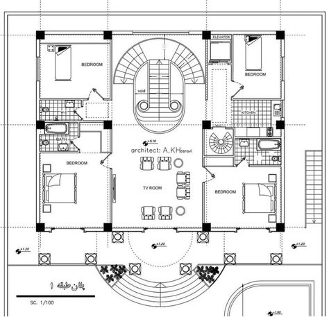 40x45 House Plans, Lobby Floor Plan, Villa Classic, Bungalow House Floor Plans, Stair Layout, 20x40 House Plans, Interior Design Sketchbook, Architecture Classic, Mansion Designs