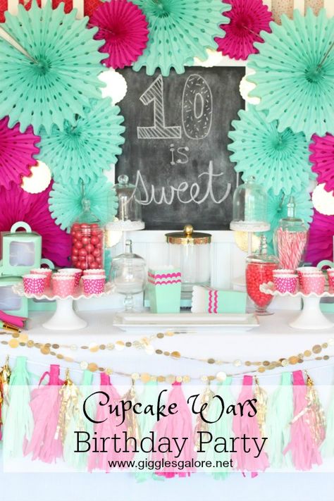 Cupcake Wars Birthday Party_Giggles Galore Cupcake Wars Party, Baking Birthday Parties, 10th Birthday Party, Cupcake Birthday Party, Birthday Party Desserts, Cupcake Wars, Baking Party, Birthday Desserts, 10th Birthday Parties