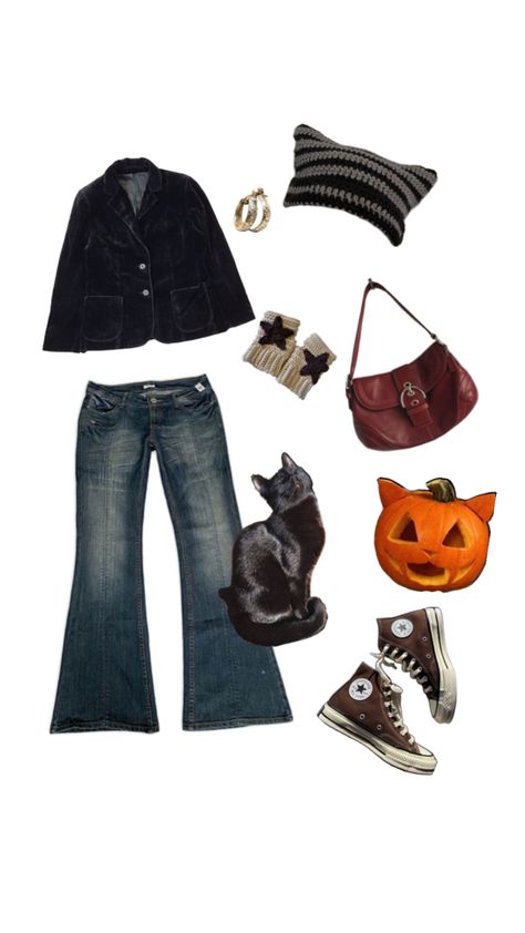 pumpkin carving, black cat, cat beanie, pumpkin patch, autumn, fall, halloween, converse, hand warmers, halloween outfit inspo Outfits With Hand Warmers, Hand Warmers Outfit, Cat Beanie Outfit, Halloween Converse, Alt Style Outfit, Warmers Outfit, 80s Inspired Outfits, Beanie Outfit, Cat Beanie