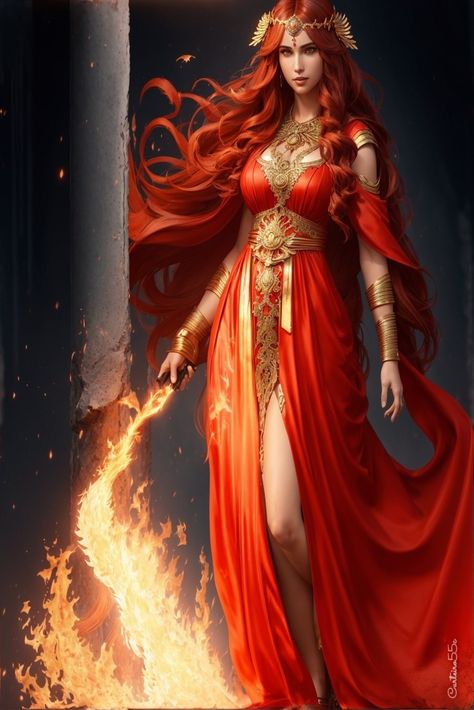 Hestia in her greatest beauty daughter of Cronos with her great powers. Generated by AI and created by a human of my own Bridesmaid Candles, Redhead Art, Fantasy Queen, Goddess Costume, Greek And Roman Mythology, Roman Mythology, Learning Graphic Design, Great Power, Magic Art