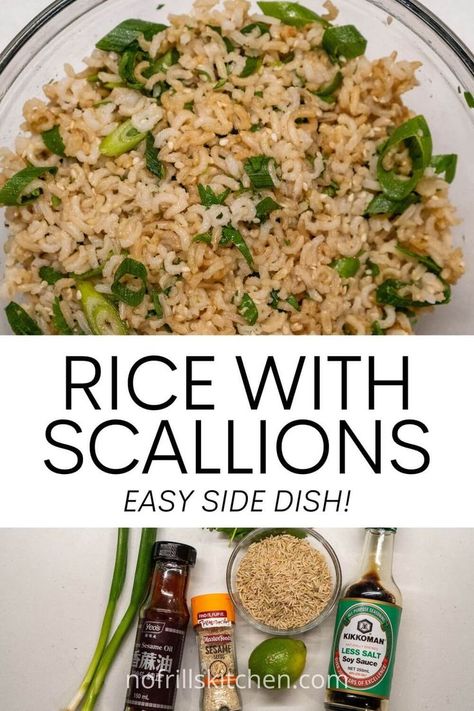 This recipe for rice with scallions and sesame is a great way to jazz up some steamed rice and is the perfect side dish to an array of main meals! Steam Rice Recipe, Steamed Rice Recipe, Scallion Rice, Sesame Recipes, Recipe For Rice, Sesame Rice, Scallions Recipes, Asian Rice, Rice Side