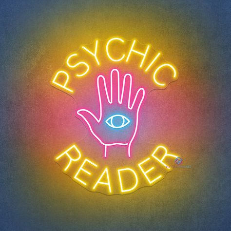 Psychic Reader Neon Sign Led Light Elevate your ambiance with the mystical allure of the Psychic Reader Neon Sign. Drawing attention with its captivating glow, this psychic neon sign is an enchanting addition to any setting, whether it's a cozy corner in your home or the entrance to your spiritual haven. Invite intrigue and curiosity as the neon hues dance, promising a glimpse into the unknown. Perfect for psychic studios, tarot reading parlors, or simply to infuse a touch of magic into your spa Psychic Symbols, Neon Witch, Psychic Aesthetic, Career Manifestation, Wolf Witch, Sign Drawing, Psychic Dreams, Reading Pictures, Blood Work