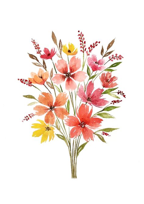 Watercolor Flower Bouquet, Flower References, Flower Bouquet Drawing, Hand Paintings, Tropical Backyard, Watercolor Paintings For Beginners, Watercolor Bouquet, Floral Drawing, Watercolor Flower Art