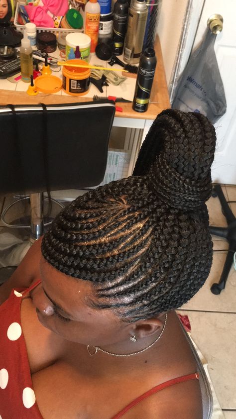 Braided Bun With Swoop, Swoop Cornrow Braid Styles, Swoop Braided Hairstyles, Swoop Ponytail Braids, Feed In Braids Ponytail With Swoop, Swoop Braids Ponytail, Cornrow Ponytail With Bangs, Swoop Braided Ponytail For Black Women, Feed In Braids Updo