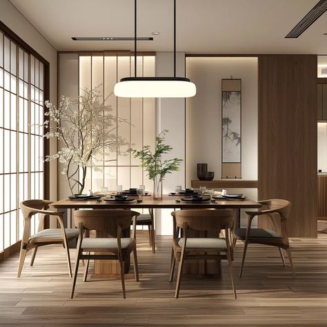 Modern Japandi Kitchen, Zen Dining Room, Minimalist Kitchen Organization, Wabi Sabi Dining Room, Japandi Dining Room Design, Japanese Place, Japandi Dining Room, Casa Wabi, Japandi House