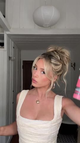 Messy updo hairstyle #hairtutorial #fypシ #bunhairstyle #messybun #wedd... | TikTok Messy Prom Updo, Delaney Childs Messy Bun, Crimped Updo, Messy Formal Bun, Delaney Childs Bun, Messy Formal Updo, Easy Wedding Hairstyles For Medium Hair, Messy Ponytail Wedding, Messy Up Do