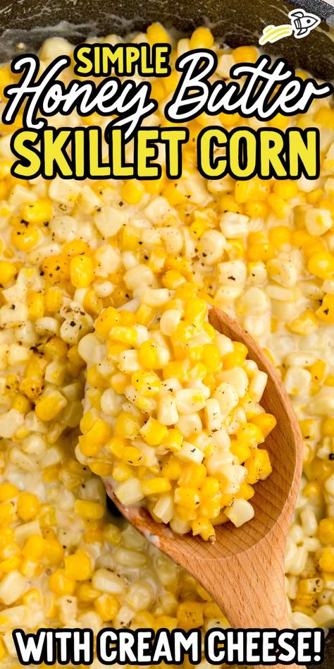 Sweet corn is cooked in a buttery sweet cream sauce in this honey butter skillet corn side dish recipe. Honey Butter Corn, Frozen Corn Recipes, Corn Video, Honey Butter Skillet Corn, Corn Recipes Side Dishes, Skillet Corn, Corn Side Dish, Corn Casserole Recipe, Corn Dishes