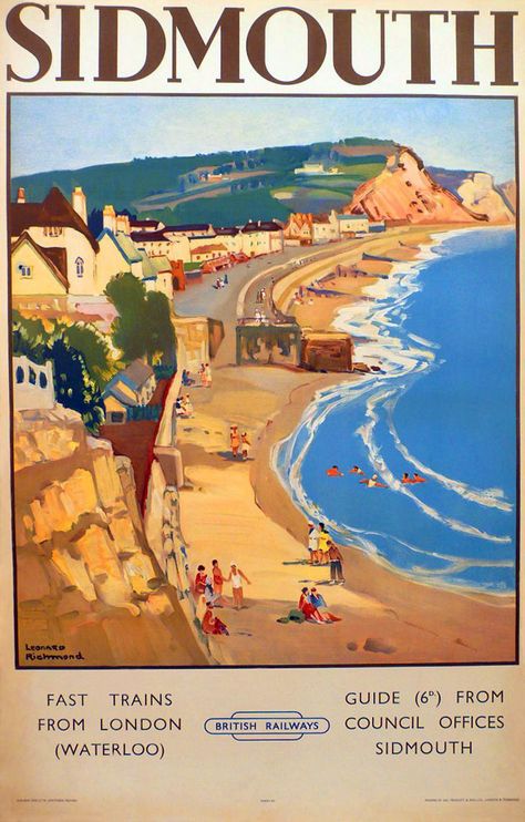 Leonard Richmond. Sidmouth. British Railways Holiday Advertising, Posters Uk, Train Posters, Poster Advertising, Transportation Poster, Tourism Poster, British Railways, Into The West, Railway Posters