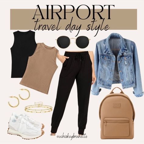 Travel Outfits Midsize, Black Joggers Airport Outfit, Vacation City Outfits, 10 Day Vacation Outfits, Casual Chic Outfit With Sneakers, Basic Travel Outfits, Wear The Same Thing Every Day, 2024 Womens Fall Fashion, Travel Outfits With Sneakers