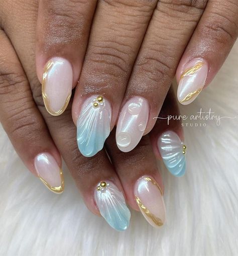 seashell nails, Seashell Nail color, Seashell Nail Polish Gel, Seashell acrylic Nails, Mermaid shell nails,Seashell nails simple, Seashell nails ideas, Seashell nails acrylic Summer Sea Shell Nails, Nails Shell Design, Summer Nails Mermaid Effect, Nail Inspo Seashell, Shell Art Nails, Seashell Inspired Nails, Ocean Inspo Nails, Beach Nails Seashell, Sea Summer Nails