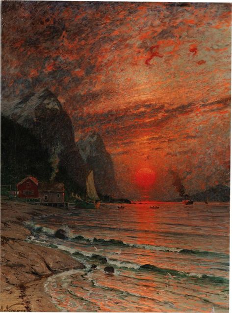 Red Sunset, Art Prints Online, Night Art, Vintage Art Prints, Vintage Painting, Art Display, Daily Art, Jane Austen, Art Vintage