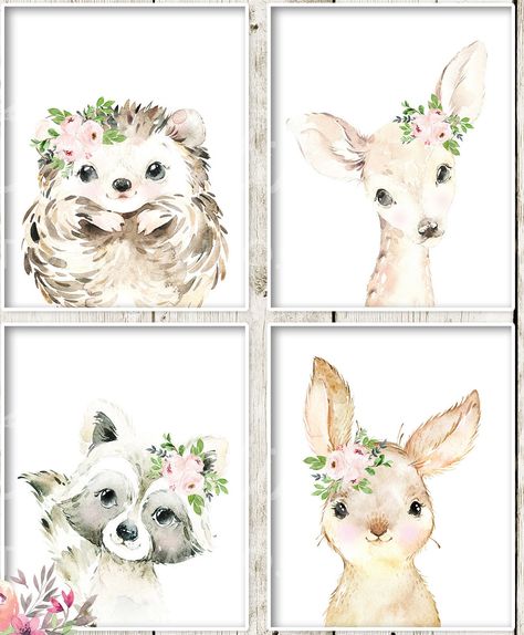 Feminine Woodland Nursery, Sage And Pink Nursery Woodland, Woodland Princess Nursery, Forest Creature Nursery, Baby Girl Nursery Animal Theme, Girly Nursery Ideas Woodland, Woodland Themed Nursery Girl, Blush Pink Boho Nursery, Woodland Theme Nursery Girl