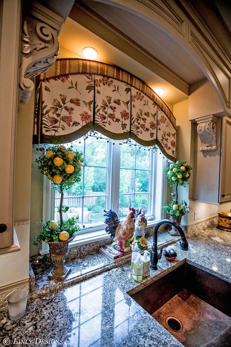 Custom Window Treatments - Traditional - Chicago - by Linly Designs | Houzz Drape Ideas, Country Window Treatments, Kitchen Window Coverings, Drapery Ideas, Farmhouse Kitchen Curtains, Optometry Office, Casa Hobbit, House Castle, French Country Kitchens