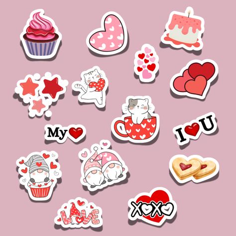 Valentine Stickers Design, Printable Stickers A4 Size, Heart Stickers Free Printable, Cute Love Stickers Printable, Couple Stickers Printable, Printable Love Stickers, Love Stickers Printables Scrapbooking, Love Stickers Printable, Cute Printable Sticker Sheets