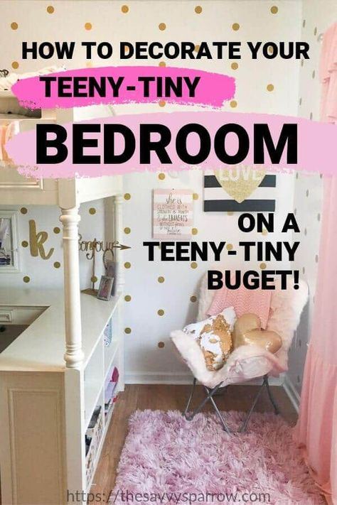 13 Small Bedroom Decorating Ideas on a Budget | The Savvy Sparrow Small Room Feel Bigger, Small Bedroom Ideas On A Budget, Small Girls Bedrooms, Small Bedroom Decorating Ideas, Small Bedroom Decorating, Small Room Diy, Small Kids Bedroom, Bedroom Decor For Small Rooms, Small Bedrooms