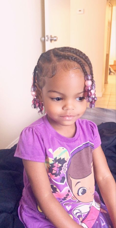 Braided Hairstyles For Infants, Braids Toddler Girl Black, Braid Hairstyles For Toddler Girls Black, One Year Old Braid Hairstyles, Bead Hairstyles For Kids Natural Easy, Braided Hairstyles For Black Hair Kids With Beads, Kiddie Braids With Beads, Toddler Hair With Beads, Toddler Hairstyles Girl African American Braids With Beads