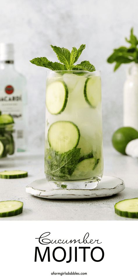 Cucumber Mint Mojito, Cucumber Mojito Recipe, Apple Juice Cocktail, Mojito Party, Cucumber Mojito, Mojito Recipe Pitcher, Mojito Pitcher, Dinner Party Drinks, Summer Entertaining Recipes