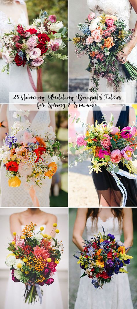 Best Summer Wedding Flowers, May Wedding Flowers In Season, Spring Floral Bouquet, Bridal Bouquet Ideas Summer, How To Pick Wedding Colors, Summer Wedding Flowers Bouquets, End Of Summer Wedding, Wedding Bouquets Summer, Bohemian Wedding Bouquet