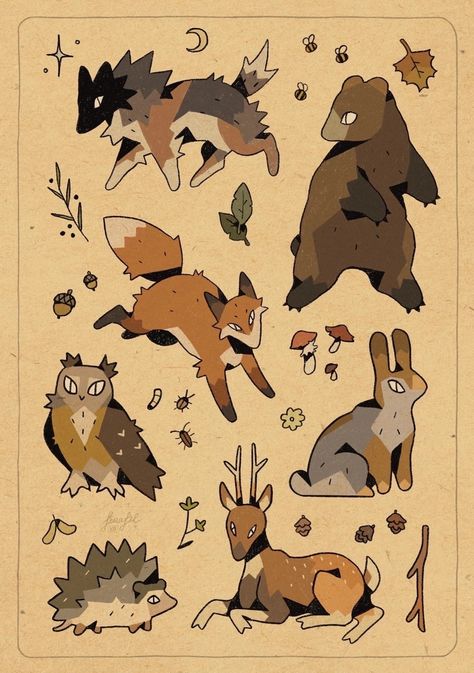 Campaign Board, Aesthetic Characters, Forest Critters, Character Design Art, Characters Drawing, Cute Forest, Drawing Things, Animale Rare, Art Things