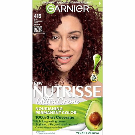 Nutrisse shade 415 Soft Mahogany Brown (Raspberry Truffle) permanent hair color adds mahogany tones to your traditional dark brown results that nourishes while it colors and adapts to all hair textures for radiant, long lasting, even color and 100% gray coverage [ad] Affiliate Disclosure: This link is affiliate link. This means that, at zero cost to you, I will earn some affiliate commission if you click through the link and finalize a purchase. Garnier Nutrisse Hair Color, Garnier Hair Color, Raspberry Truffle, Dark Fall Hair Colors, Dark Fall Hair, Grey Hair Coverage, Color Conditioner, Covering Gray Hair, Spring Hair Color