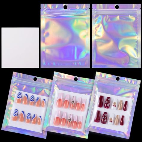 Noverlife 80PCS Empty Press on Nail Packaging Bag with 80 PCS White Papers, Empty Holographic Nail Storage Bag, Nail Tips Packaging Bags Holographic Ziplock Package Bags?for Press on Nails Business Nail Art Packaging, Press On Nails Business, Press On Nail Packaging, Nail Packaging, Nail Storage, Nails Business, Birthday 10, Candy Nails, Business Nails