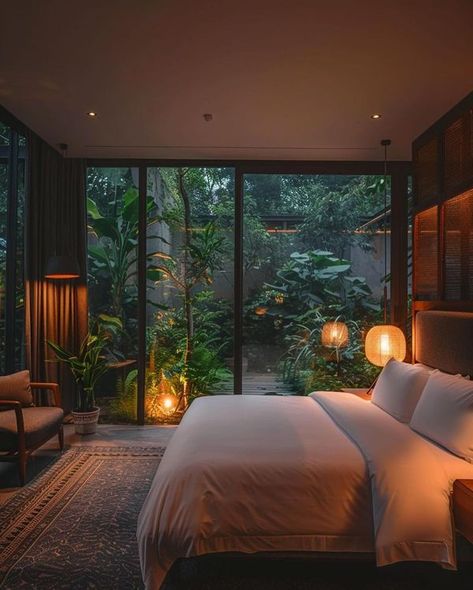 COZY 🏡 | Love this picture 🧡 | Facebook Bedroom Open To Garden, Private Courtyard Off Bedroom, Spacious Bedroom Ideas, Bedroom Oasis Ideas, Bedroom Sunlight, Goa Homes, Bedroom With Natural Light, Bali Bedroom, Spare Room Design