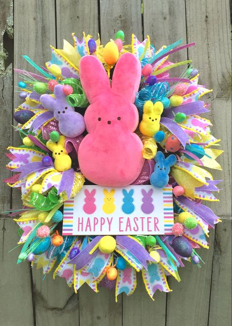 Peeps Wreath, Easter Wreath Craft, Easter Stuff, Baton Rouge Louisiana, Blue Wreath, Easter Peeps, 4th Of July Decorations, Happy Memorial Day, Patriotic Wreath