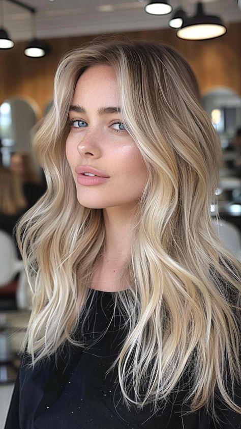 Blonde Soft Balayage, Baleage Blond Hair, Blonde Natural Balayage, Baliage Hair Blond, Pearl Blonde Hair Balayage, Elegant Hair Color Ideas, Boliage Hair Blond, Summer Hair For Blondes, Milky Blonde Hair Color Ideas