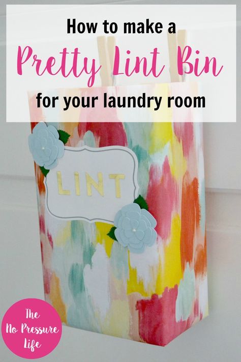 This is such a lovely laundry room lint bin! Wait til you see what it's made from. This DIY lint bin is both practical and a simple laundry room craft. Read the easy tutorial PLUS get a free laundry room art print. via @nopressurelife Diy Lint Bin, Simple Laundry Room, Lint Bin, Simple Laundry, Laundry Room Art, Laundry Tips, Laundry Room Diy, Diy Laundry, Trash Bin