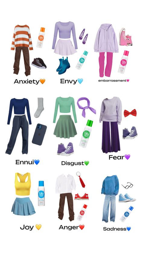 inside out group costume 🫶 #insideout #insideout2 #costume #halloween #foryou #insideoutcharacters #insideoutcostume #halloween 2 Halloween Costumes, Fun Halloween Outfits, Inside Out Costume, Teacher Halloween Costumes, Cute Group Halloween Costumes, Classy Halloween Costumes, Matching Halloween Costumes, Bff Halloween Costumes, Trio Halloween Costumes