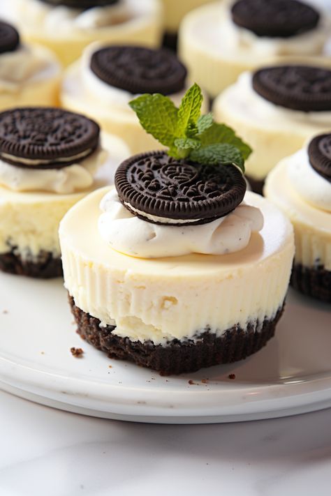 Oreo Crust Mini Cheesecake, Oreo Crust Mini Cheesecake Bites, Mini Cheesecakes With Oreo Crust, White Chocolate Mini Cheesecakes, Lemon Pound Cake Cookies, Pound Cake Cookies, Oreo Crust Recipe, Cheesy Zucchini Casserole, Cheesecake With Oreo Crust