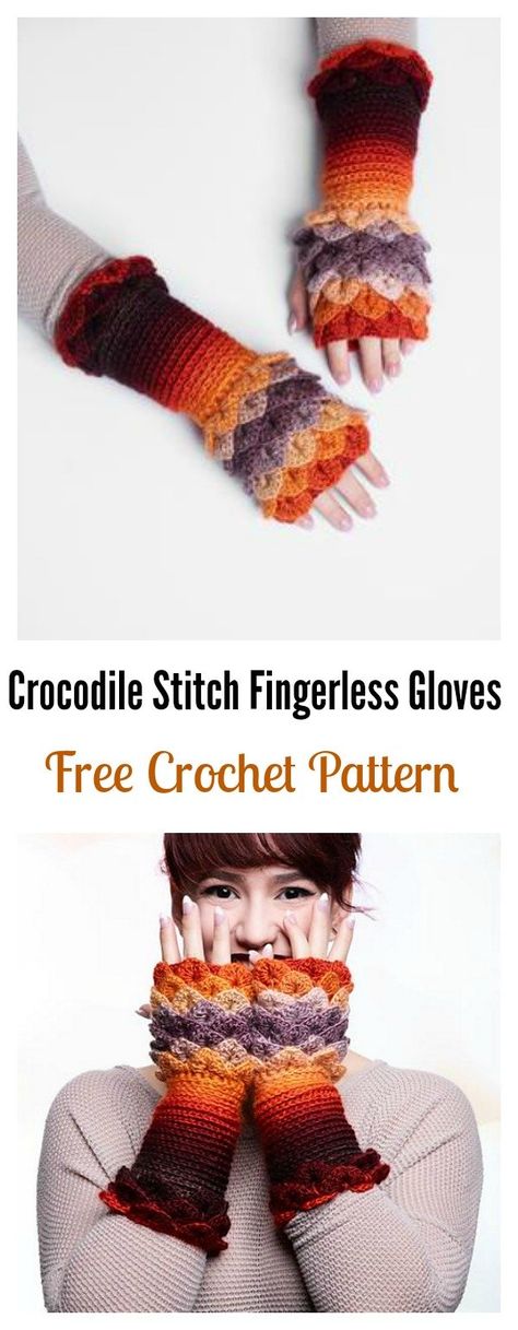 Crochet Crocodile Stitch Fingerless Gloves Free Pattern Fingerless Gloves Free Pattern, Gloves Free Pattern, Crocodile Crochet, Crochet Crocodile, Crochet Mitts, Crochet Wrist Warmers, Diy Tricot, Fingerless Gloves Crochet Pattern, Glove Pattern