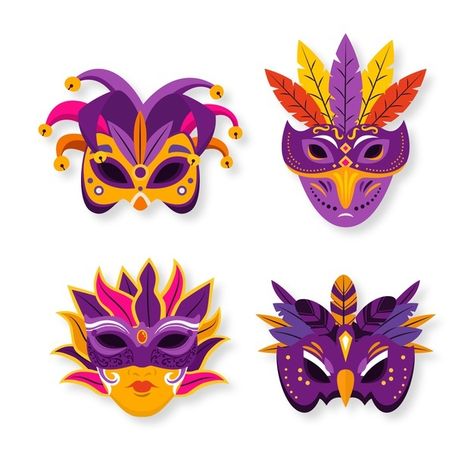 Flat venice carnival masks collection | Free Vector #Freepik #freevector #celebration #festival #event #carnival Carnival Invitation Template, Circus Party Invitations, Vintage Carnival Party, Masskara Festival, Circus Background, Festival Mask, Carnival Background, Carnival Dancers, Vintage Circus Party