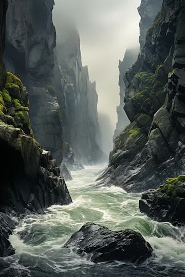 Premium Photo | River Flowing Between Two Rocky Mountains Generative AI River Between Mountains, Overgrown City, Floating Mountains, Meandering Rivers, Rocky Landscape, River Flowing, Rocky River, River Landscape, Mountain High