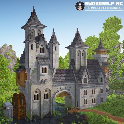 Minecraft Fantasy Castle Blueprints, Castle Aesthetic Minecraft, Minecraft Midevil Bridges, Moss Castle Minecraft, Castle Minecraft Layout, Small Medieval Castle Minecraft, Minecraft Castle Exterior, Mincraft Idea Castel, Midevil Buildings Minecraft