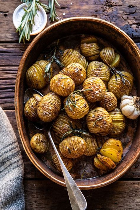 Crispy Rosemary Butter Roasted Potatoes Date Night Potatoes, Half Baked Harvest Carrots, Hosting Dinner Recipes, Harvest Rosemary, Christmas Dinner Aesthetic, Southern Christmas Recipes, Unexpected Recipes, Butter Roasted Potatoes, Health Era