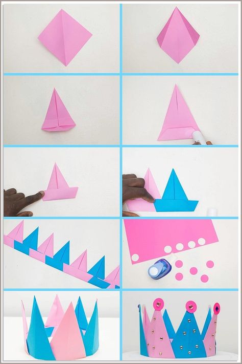 Vampire corner bookmark: easy Halloween paper craft for kids. Diy Paper Crown Templates, Paper Crown Decoration Ideas, Making Crown With Paper, Paper Crafts Crown, Handmade Crowns Paper, Crown Origami Tutorial, How To Make A Crown Diy, Origami Crown Step By Step, Card Crown Diy