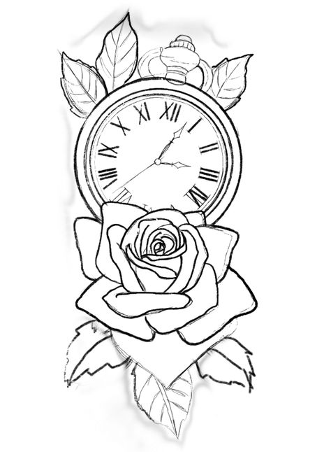 Girly Hand Tattoos, Clock And Rose Tattoo, Rose Tattoo Stencil, Watch Tattoo Design, Cross Drawing, Rose Drawing Tattoo, Rose Tattoos For Men, Band Tattoo Designs, Clock Tattoo Design