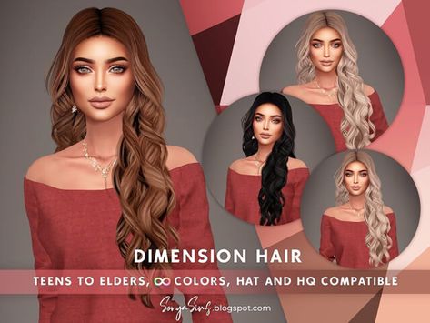 Dimension Hair Sims 4 Cc 90s Hair, Sims 4 Cc Wavy Hair, Sims 4 Wavy Hair, Dimension Hair, Hair Ts4, Hair With Curls, Sim4 Cc, Ts4 Mods, Mod Hair