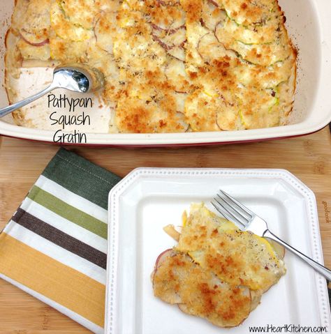 Pattypan Squash Gratin. Perfect way to use up your summer squash. Easy and delicious! Cheese Gruyere, White Squash, Squash Gratin, Pan Squash, Almond Ricotta, Pattypan Squash, Heart Kitchen, Summer Squash Recipes, Baked Squash